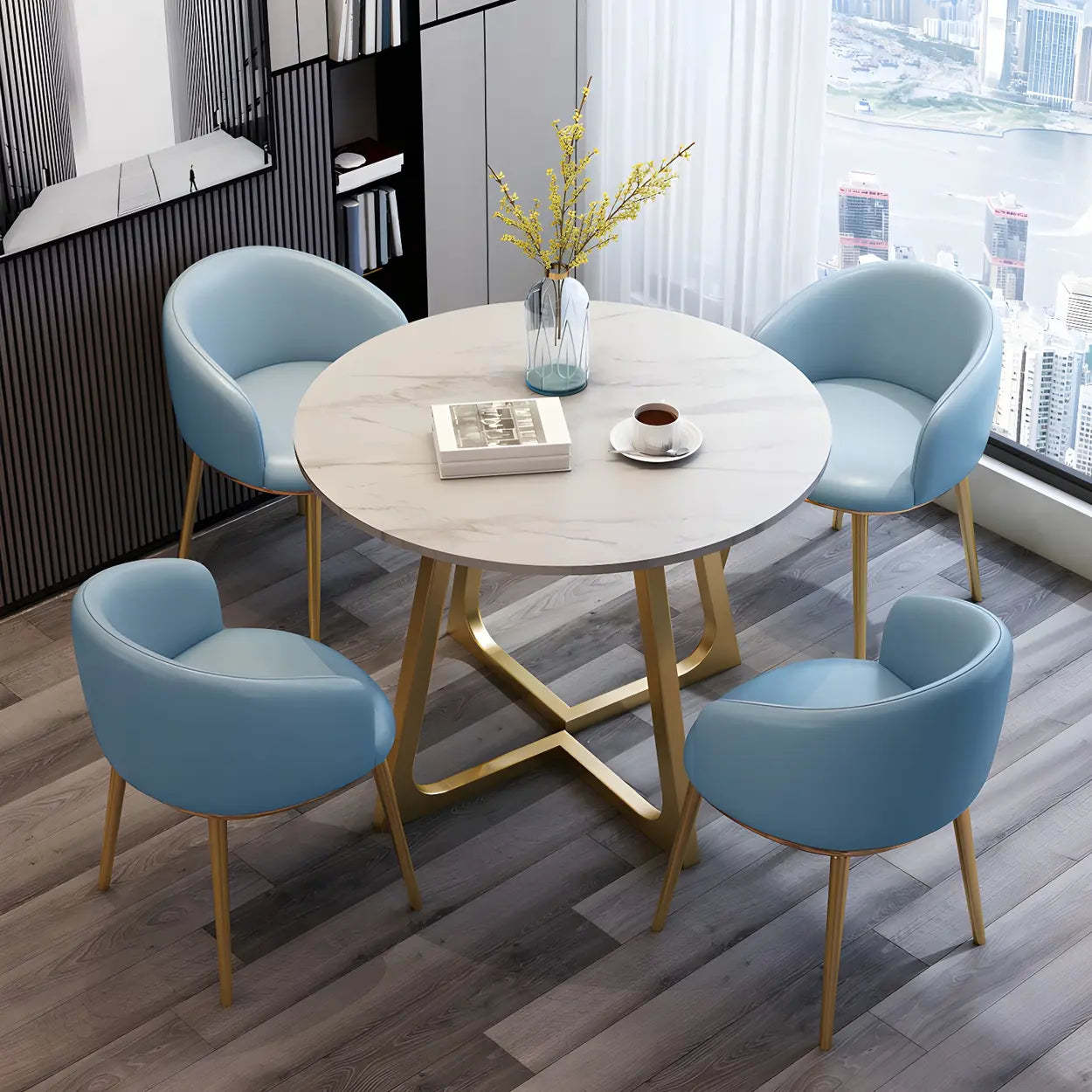 Lighom luxury round white dining tables in stone — 29.5" H x 35.4" Dia x 31.5" L