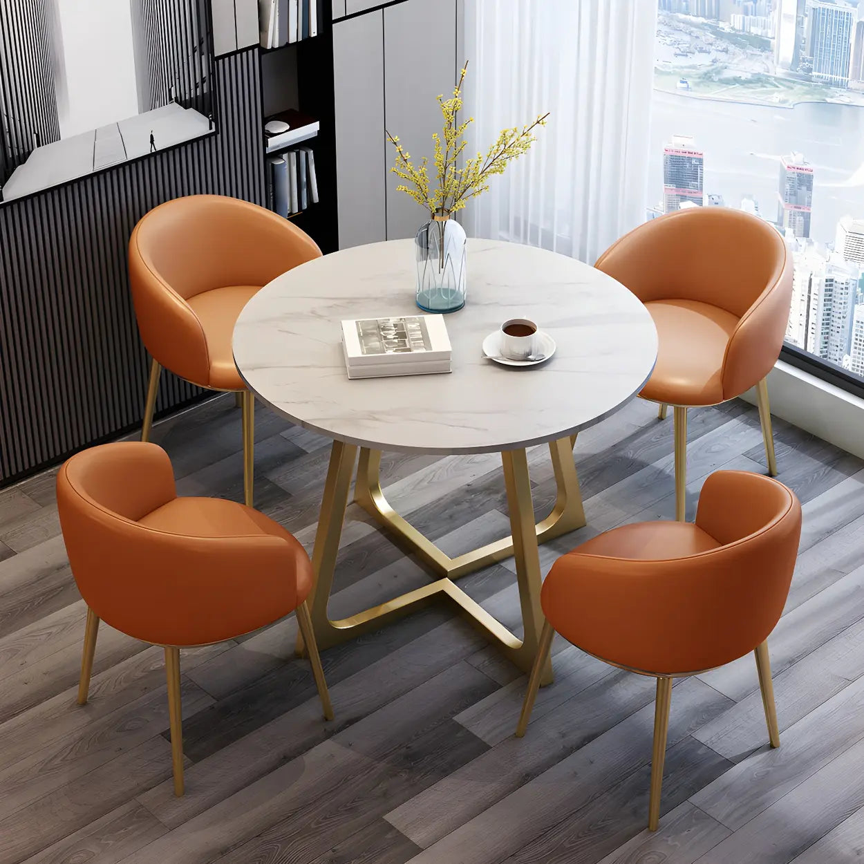 Modern Round Stone Dining Table — Table Only