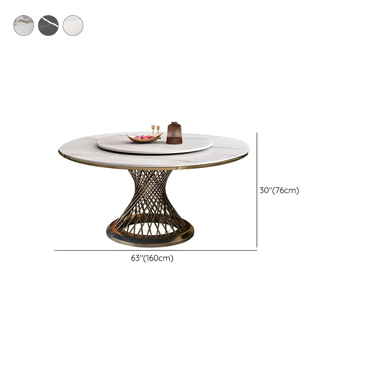 Modern Round Stone Lazy Susan Dining Table — Pandora Gold / Table Only