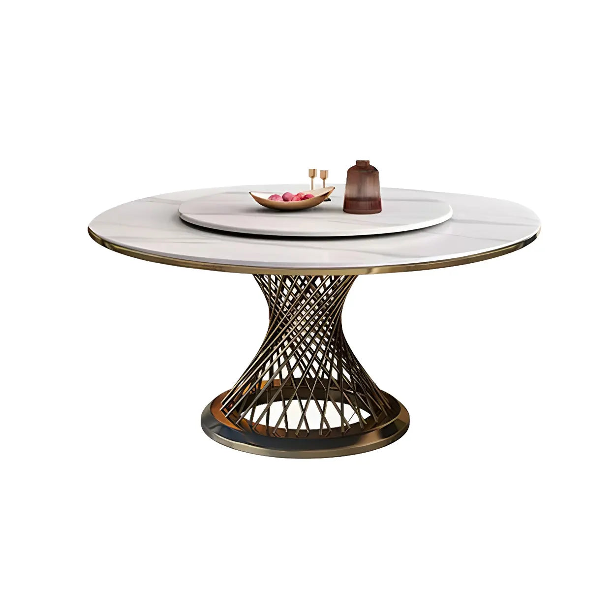 Modern Round Stone Lazy Susan Dining Table — White / Table Only