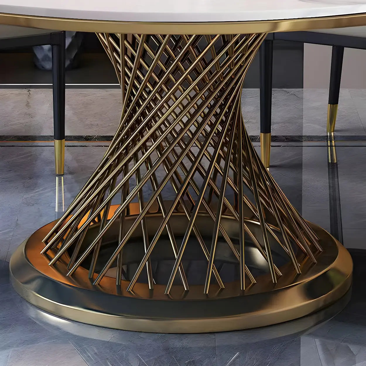 Modern Round Stone Lazy Susan Dining Table — White / Table Only