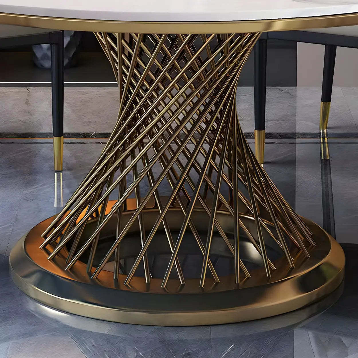 Modern Round Stone Lazy Susan Dining Table — White / Table Only