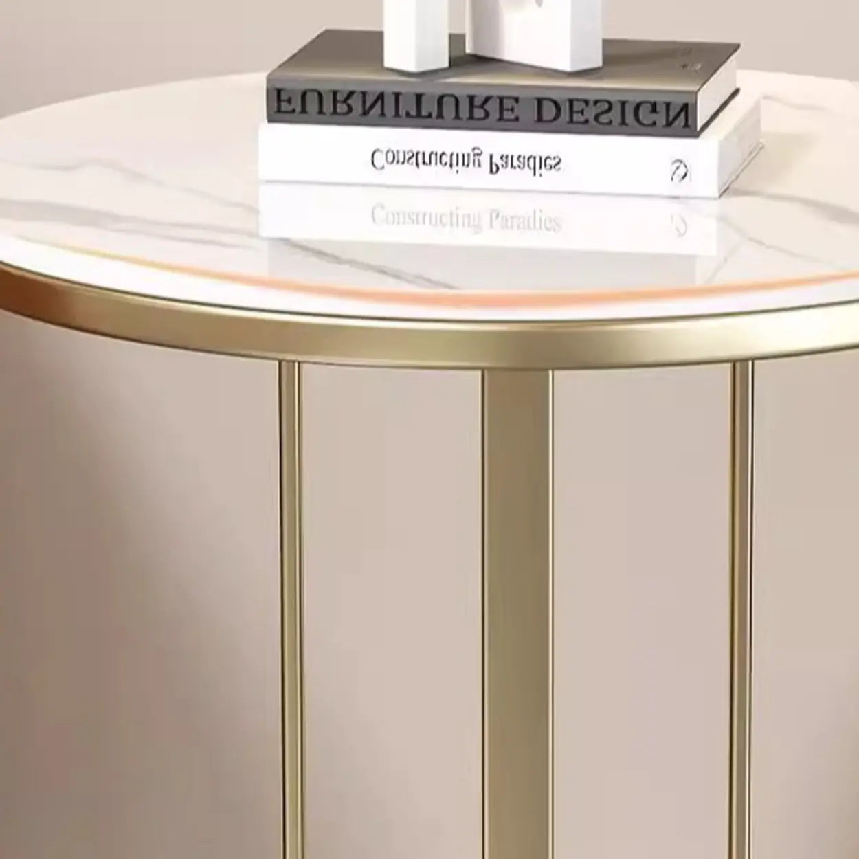 Round Stone-Top Metal Side Table
