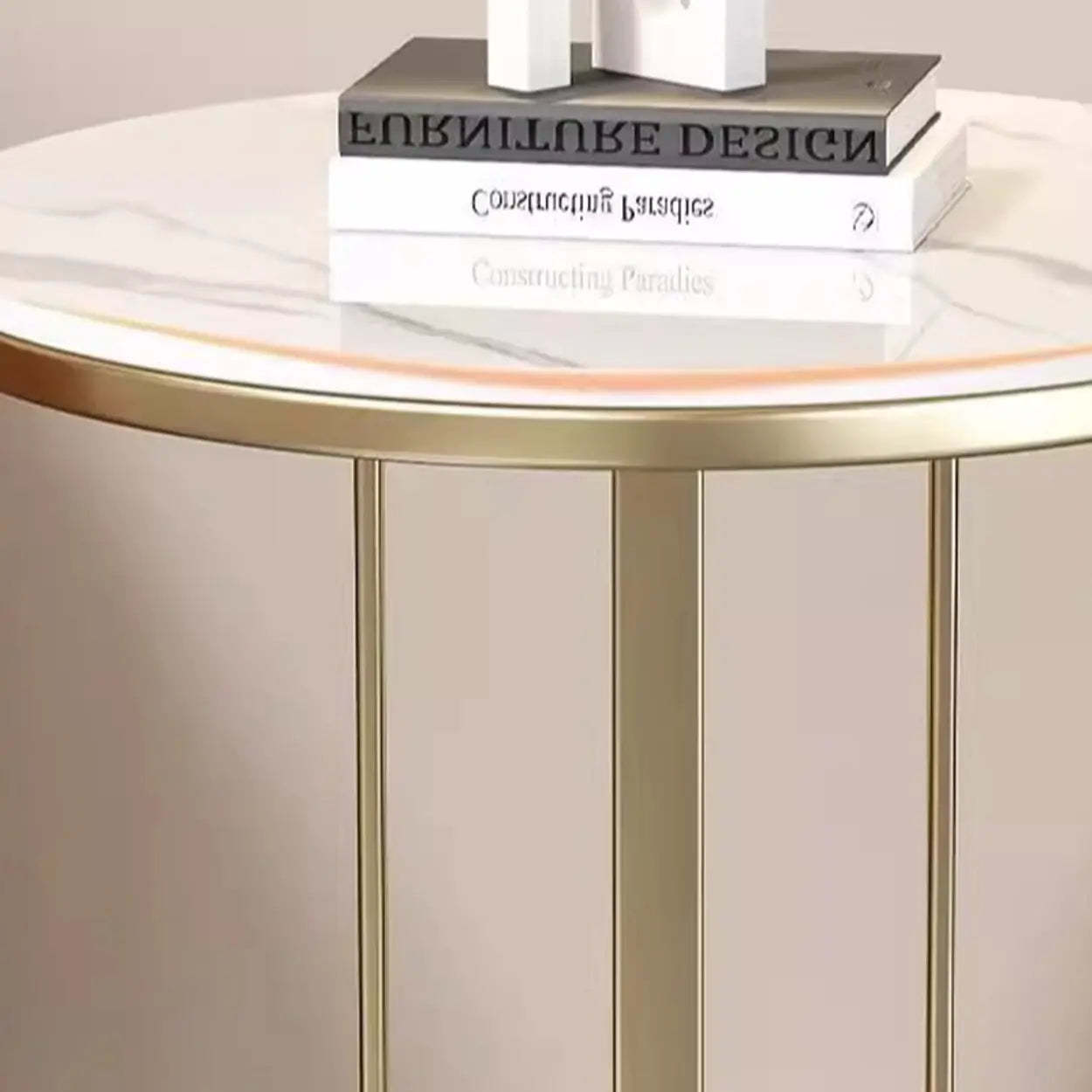 Round Stone-Top Metal Side Table