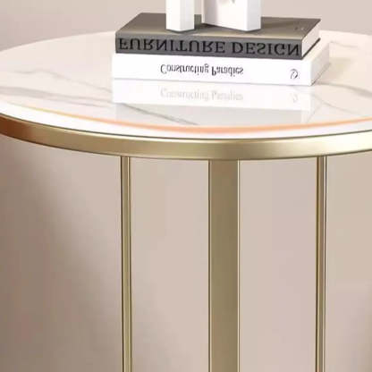 Round Stone-Top Metal Side Table