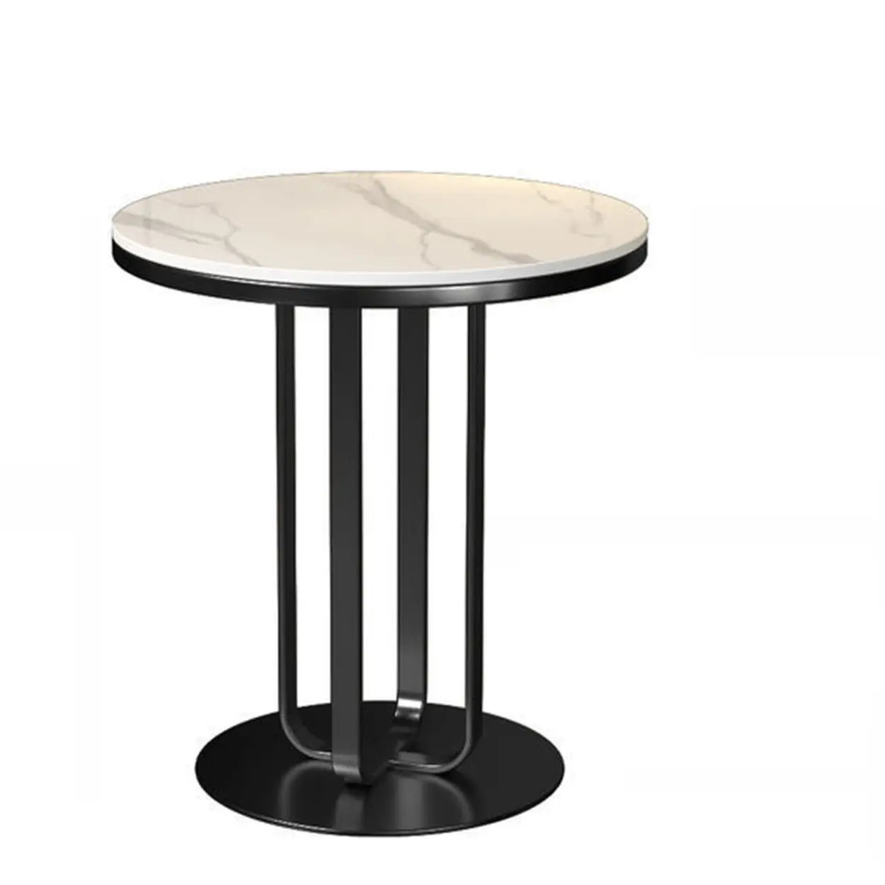 Round Stone-Top Metal Side Table