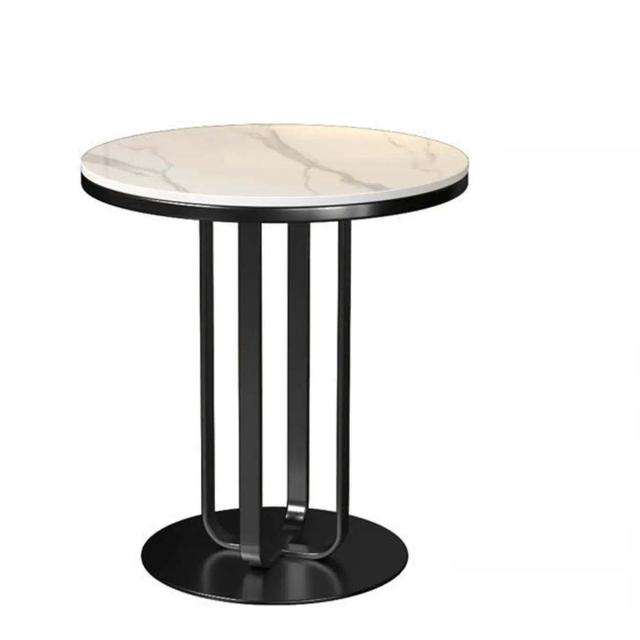 Round Stone-Top Metal Side Table
