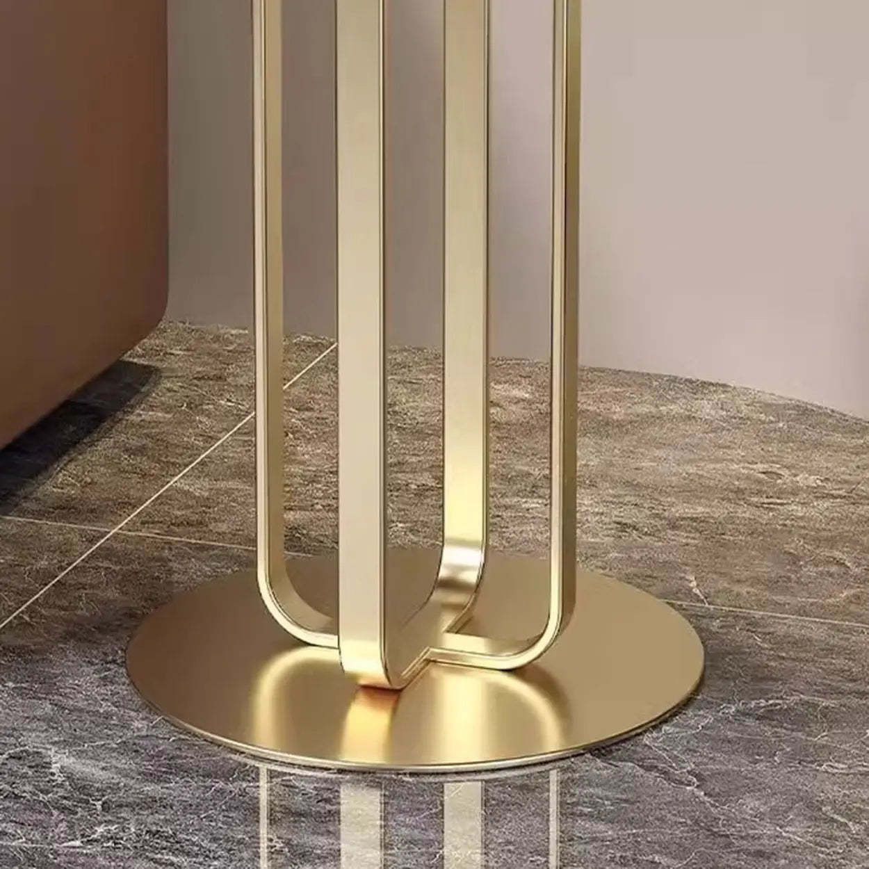 Round Stone-Top Metal Side Table
