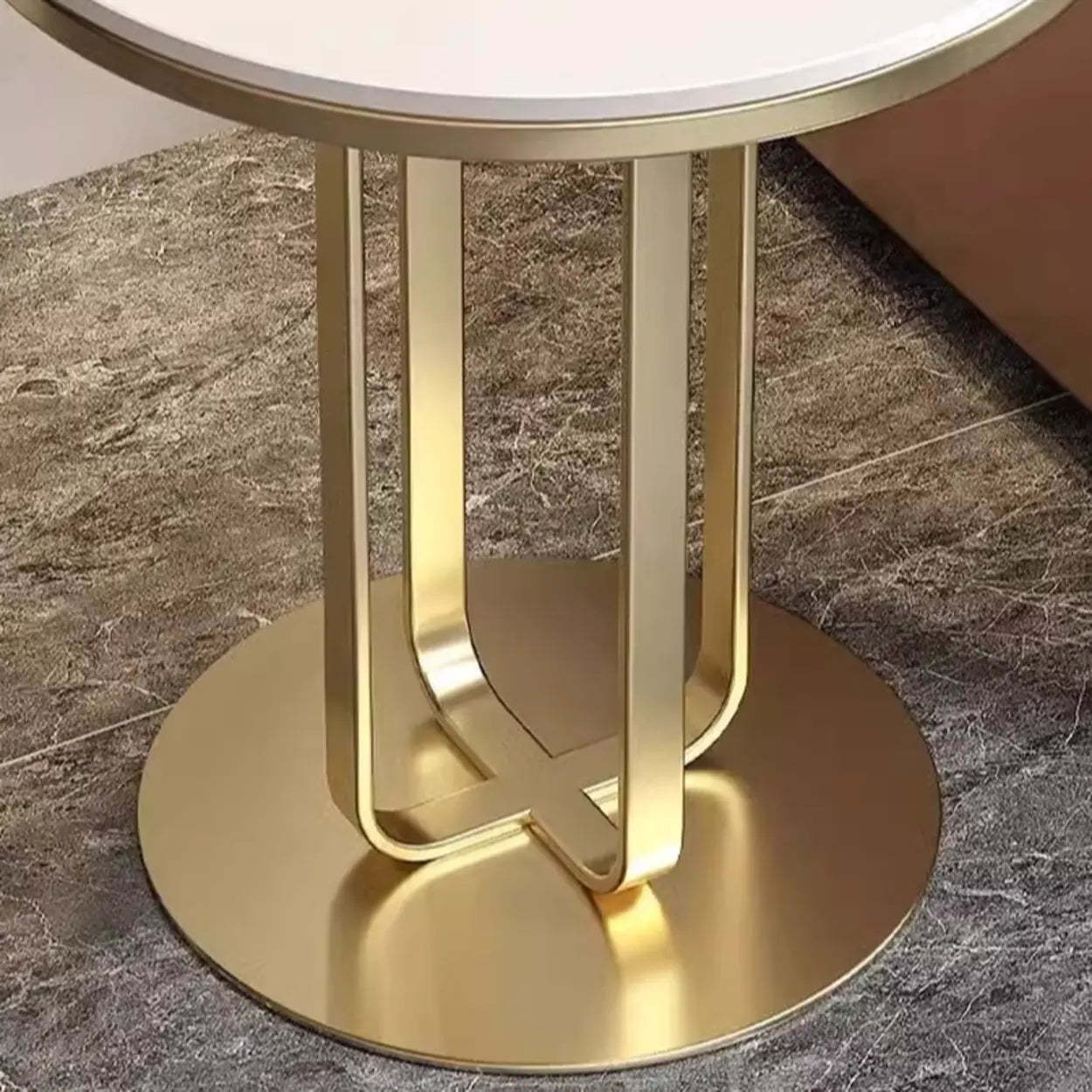 Round Stone-Top Metal Side Table