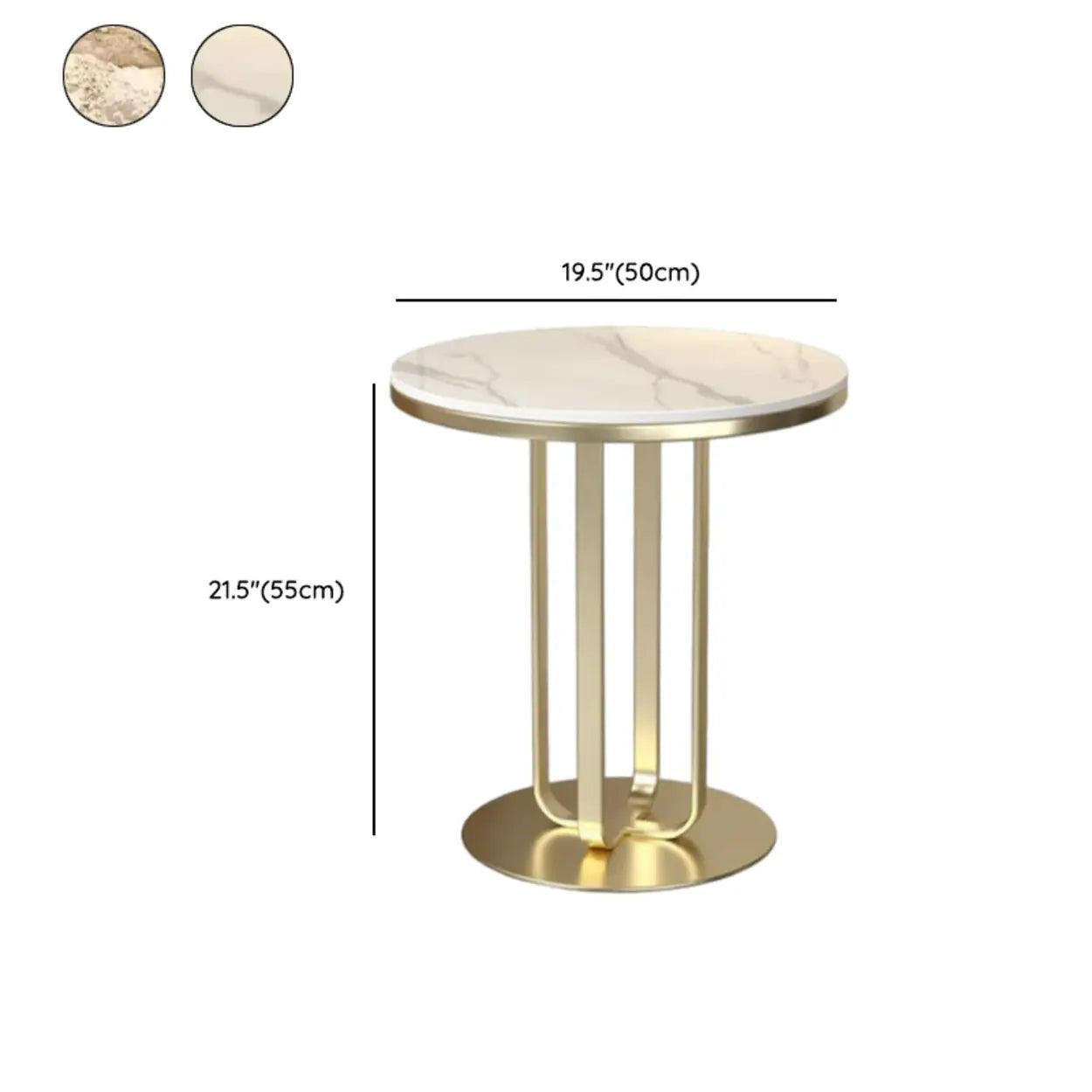 Round Stone-Top Metal Side Table