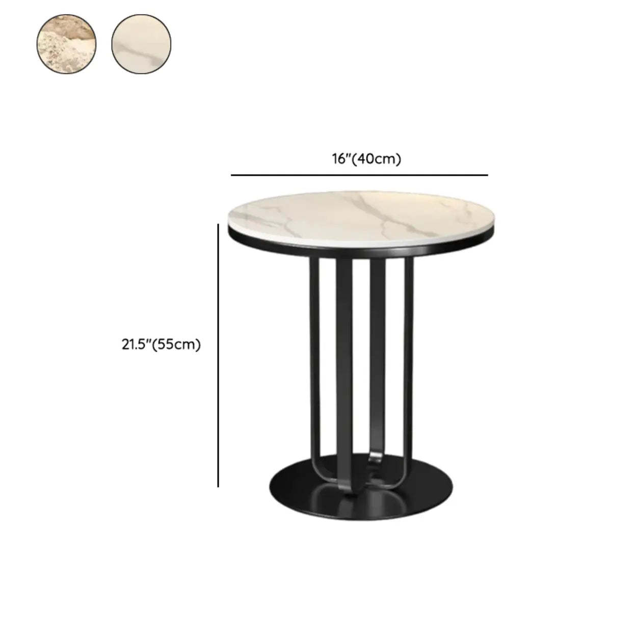 Round Stone-Top Metal Side Table