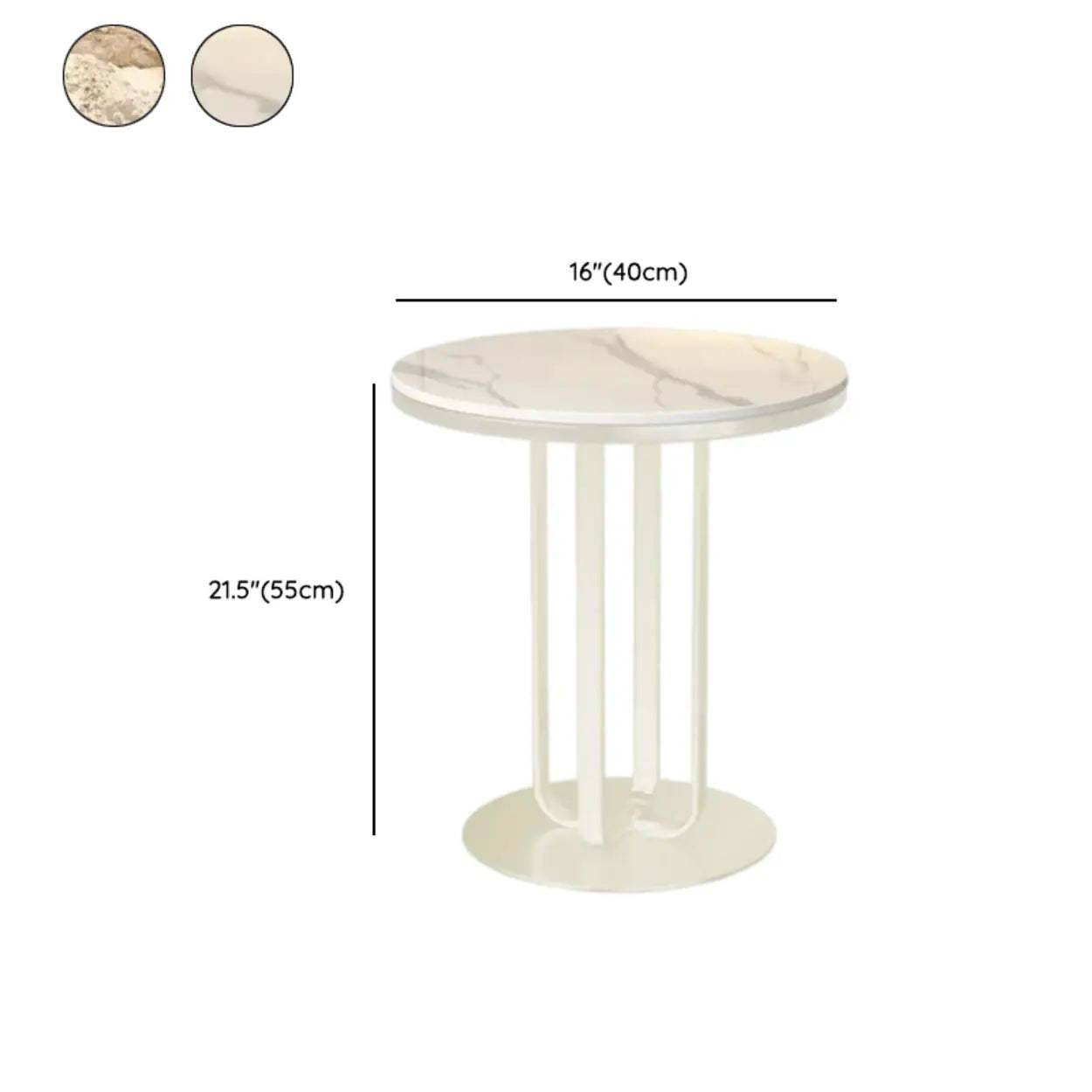 Round Stone-Top Metal Side Table