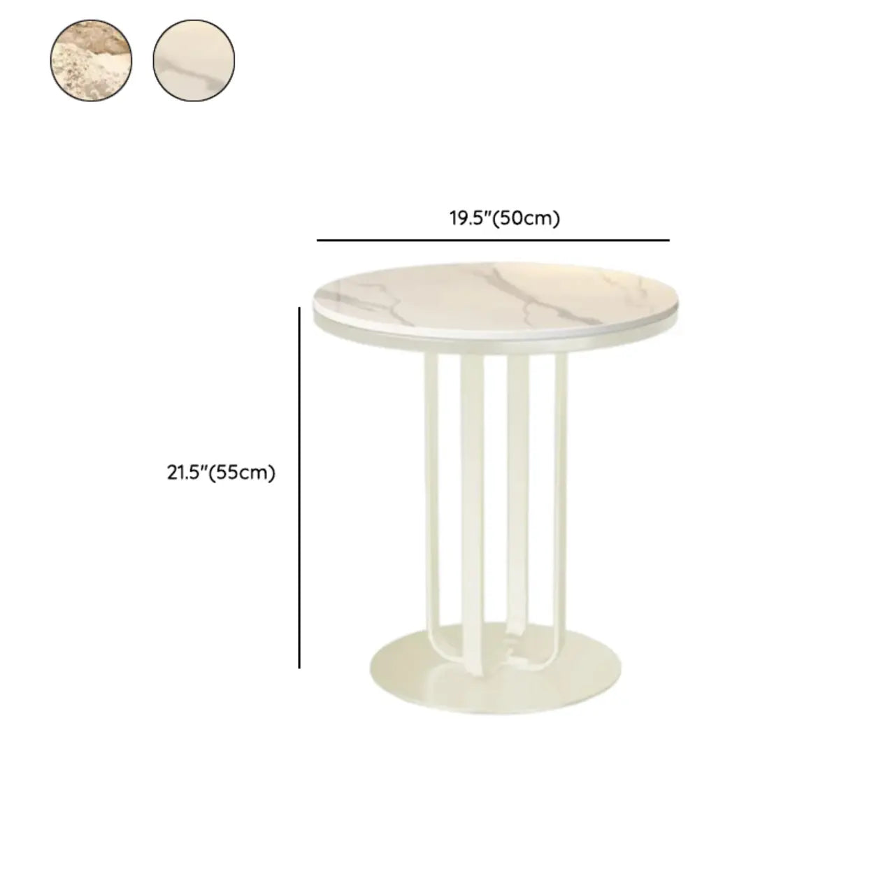 Round Stone-Top Metal Side Table