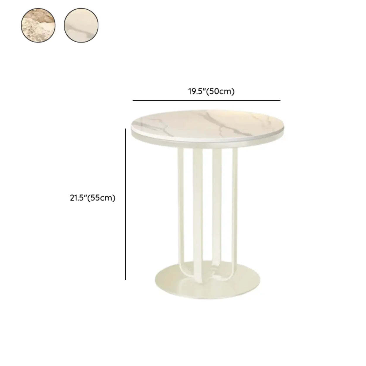 Round Stone-Top Metal Side Table