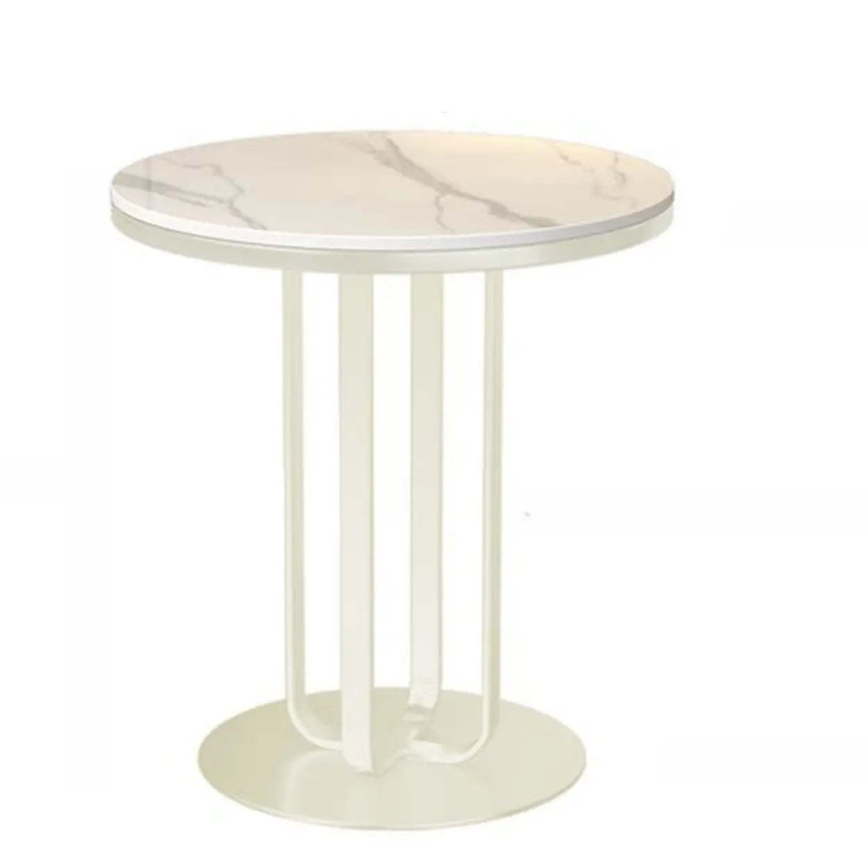 Round Stone-Top Metal Side Table