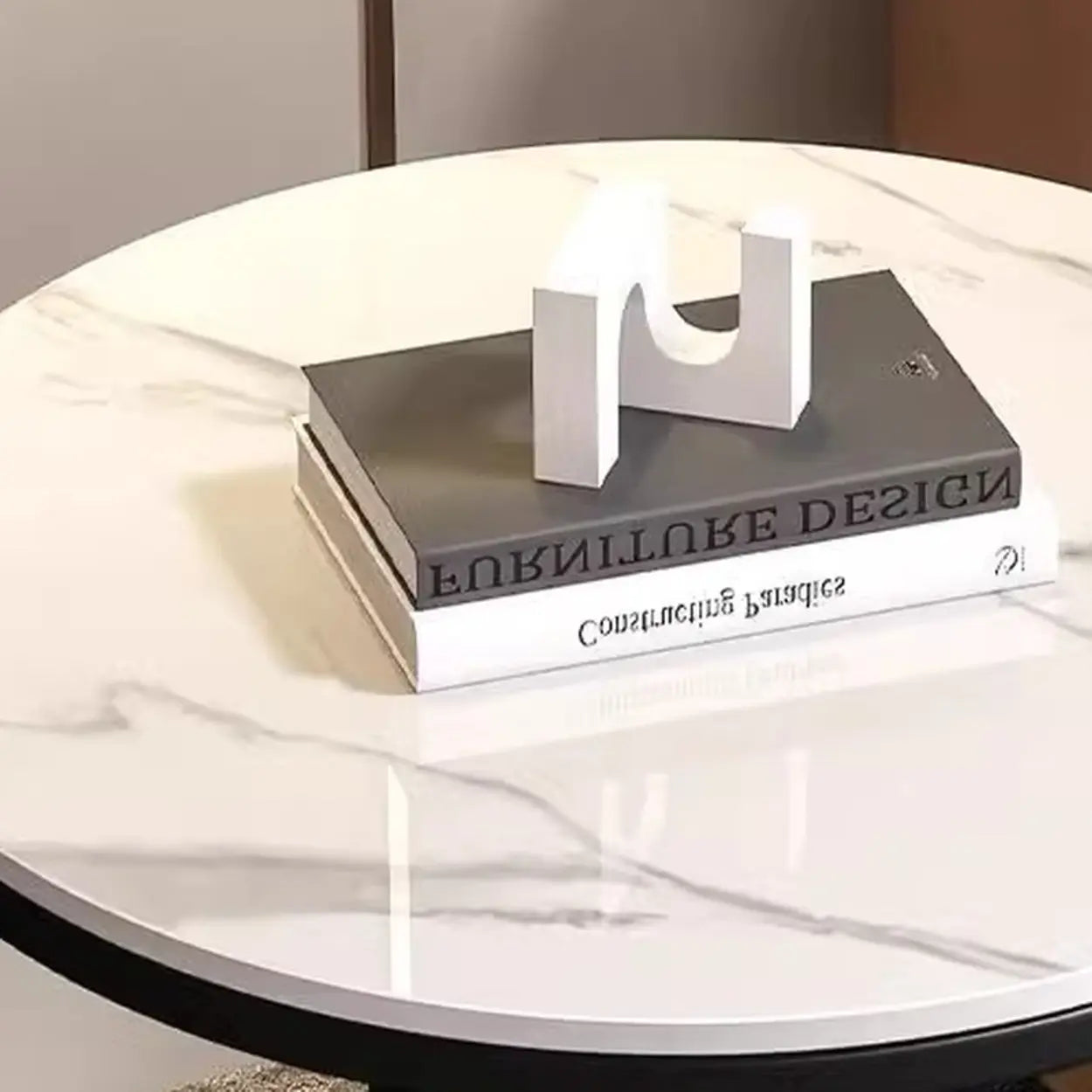 Round Stone-Top Metal Side Table