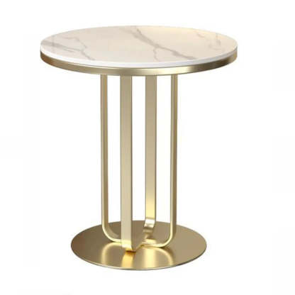 Round Stone-Top Metal Side Table