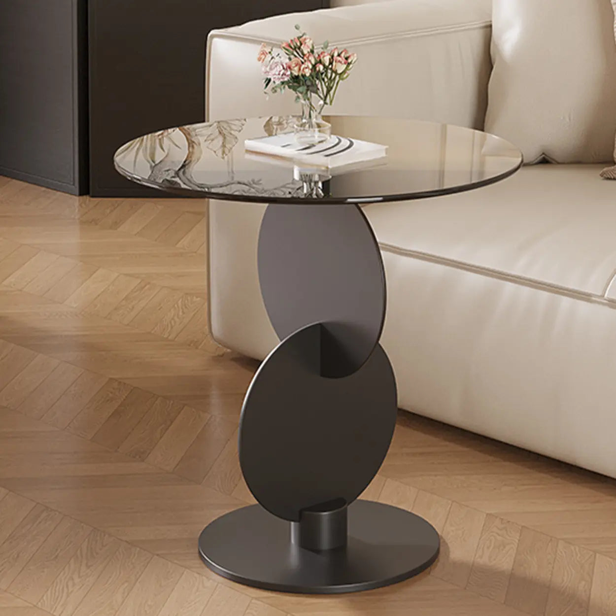 Modern Smoked Glass Metal Side Table — Gray
