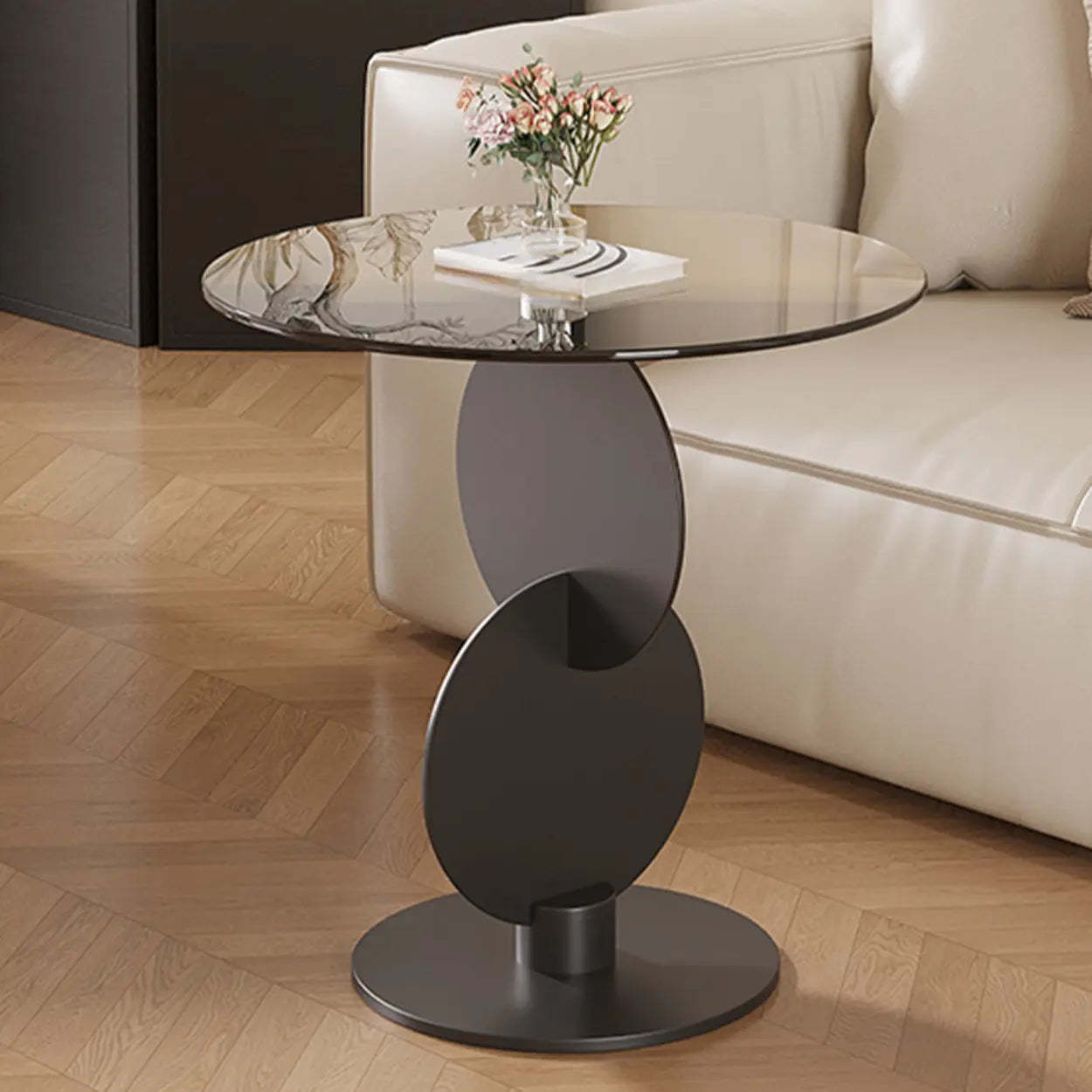 Modern Smoked Glass Metal Side Table — Gray