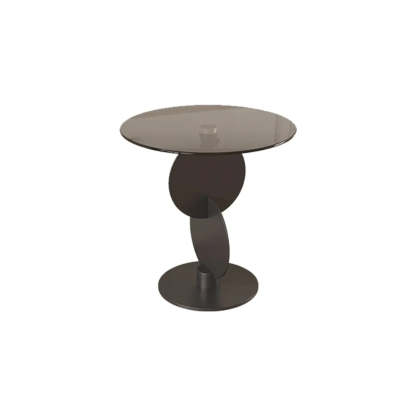 Modern Smoked Glass Metal Side Table — Brown