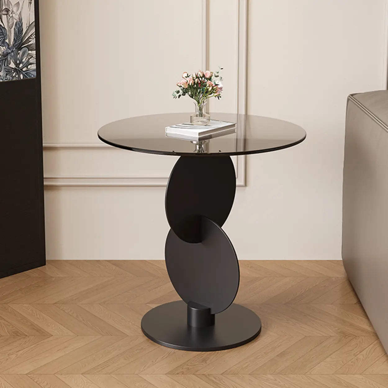 Modern Smoked Glass Metal Side Table — Brown