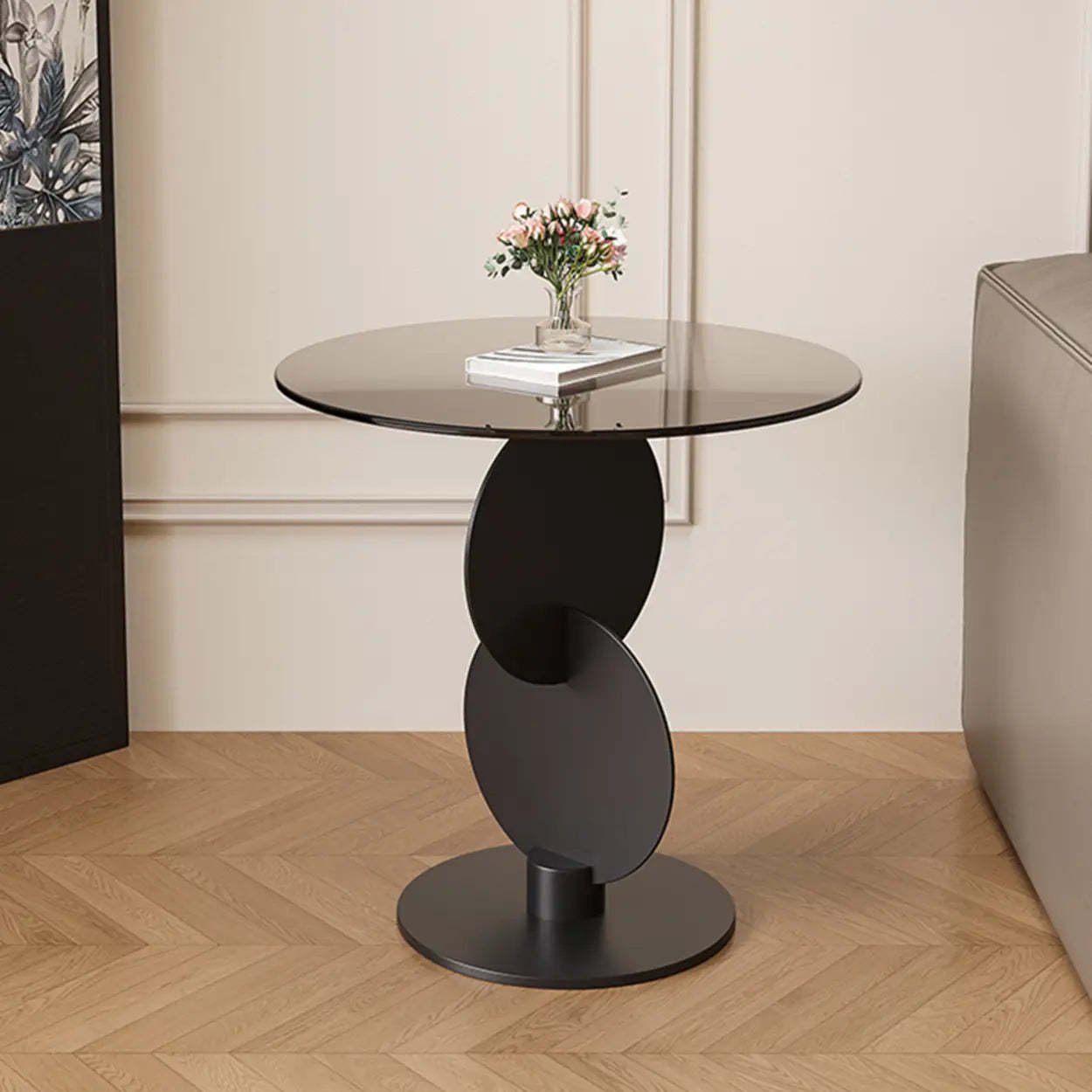 Modern Smoked Glass Metal Side Table — Brown