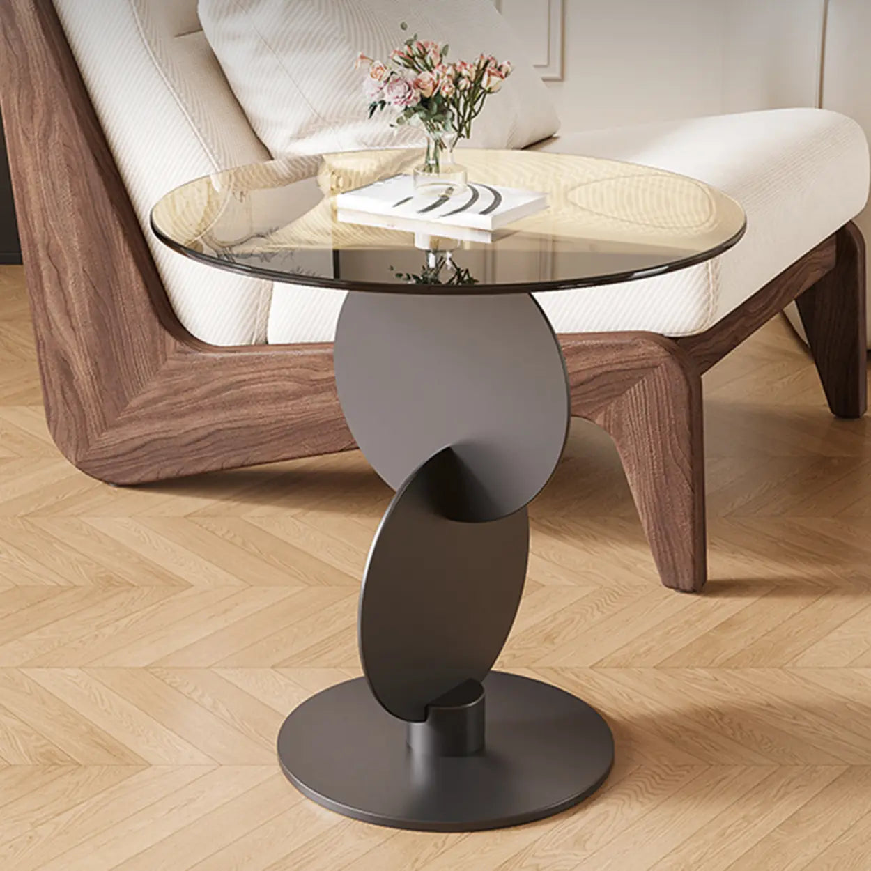 Modern Smoked Glass Metal Side Table — Gray