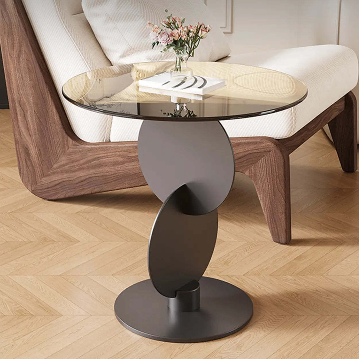 Modern Smoked Glass Metal Side Table — Gray