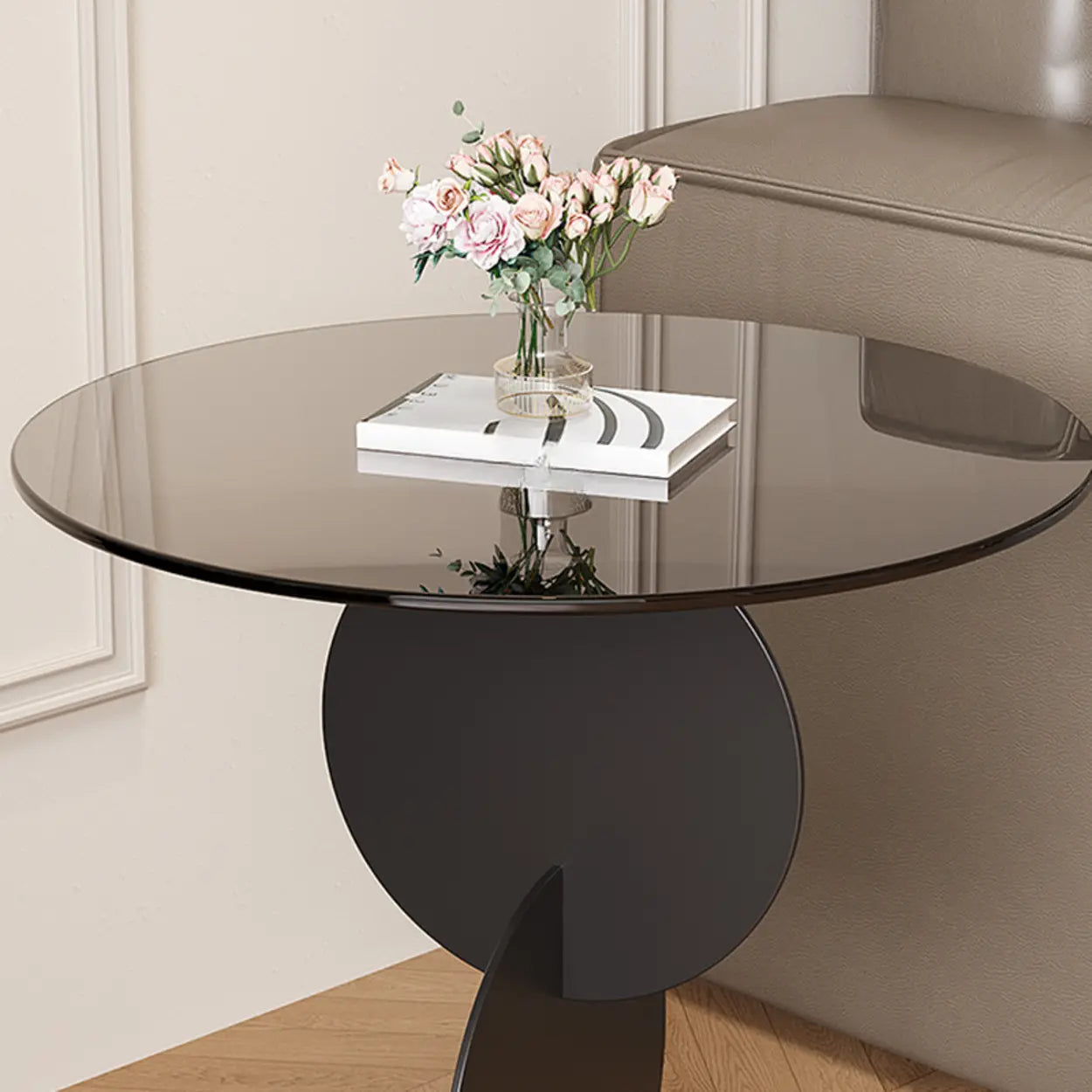 Modern Smoked Glass Metal Side Table — Brown