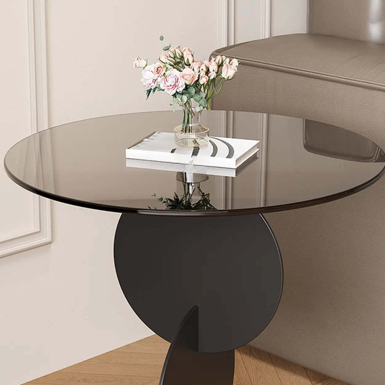 Modern Smoked Glass Metal Side Table — Brown