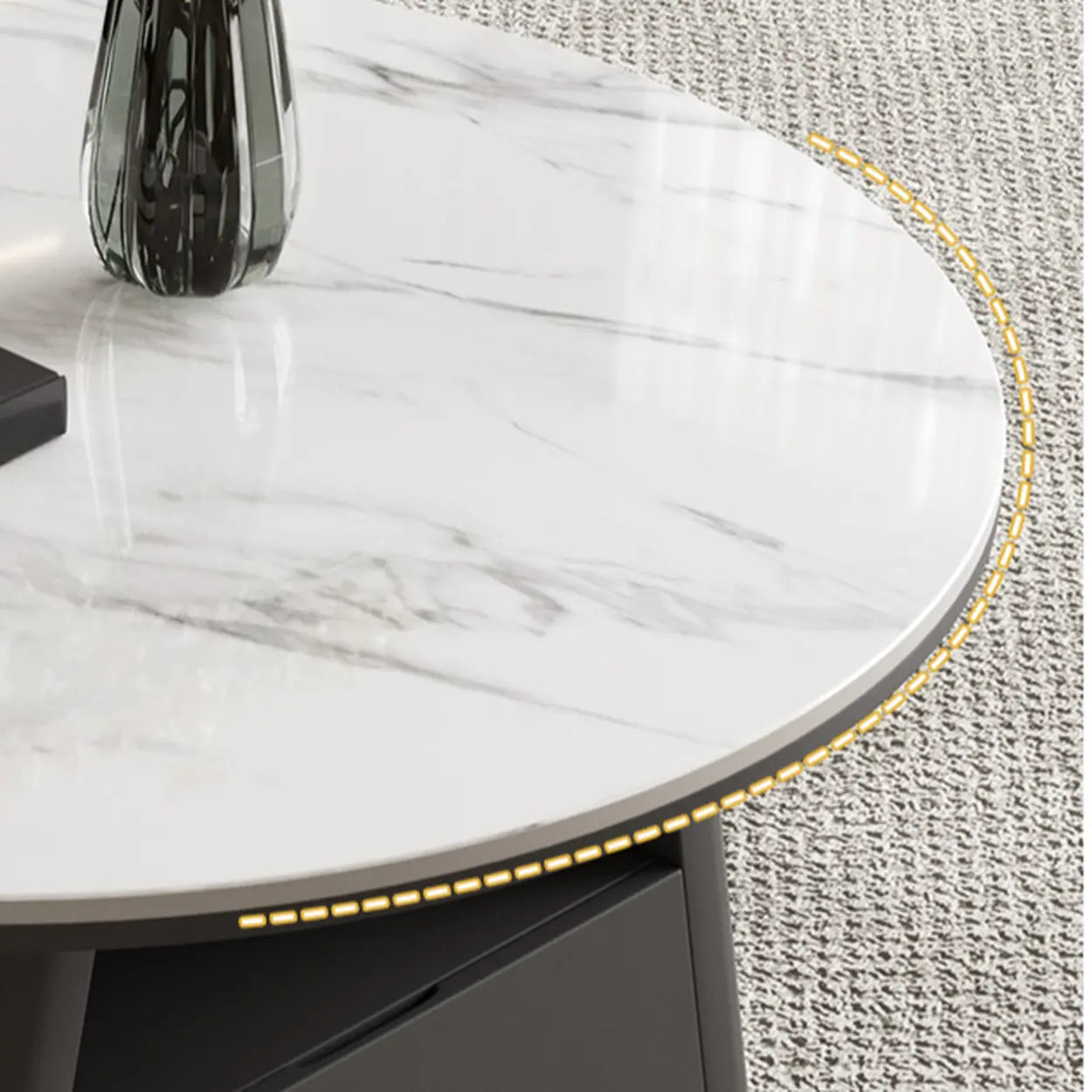 Modern Round Stone Coffee Table with Drawer — Matte White