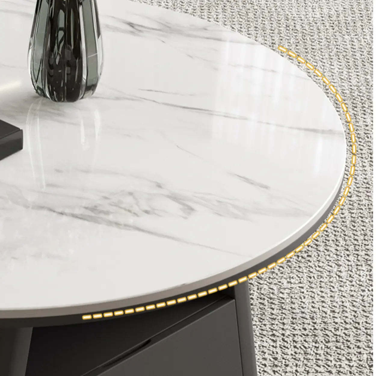 Modern Round Stone Coffee Table with Drawer — Matte White