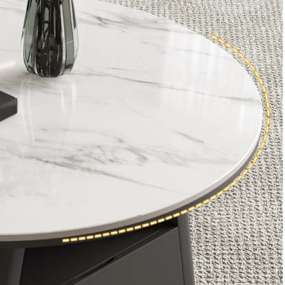 Modern Round Stone Coffee Table with Drawer — Matte White