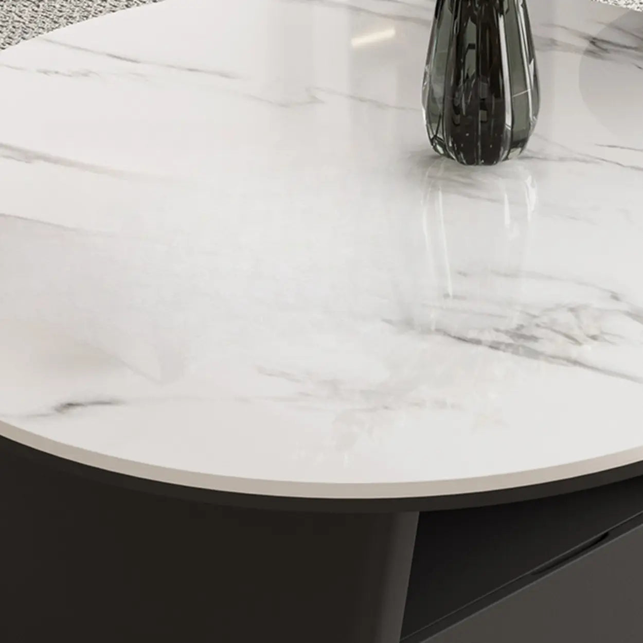 Modern Round Stone Coffee Table with Drawer