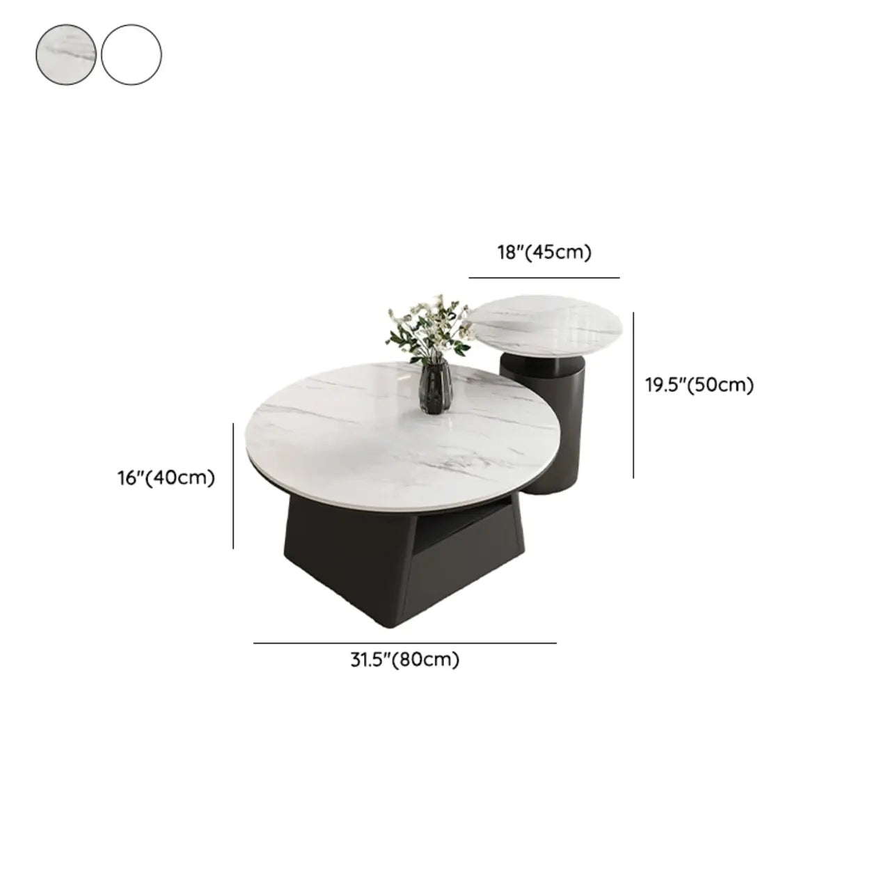 Modern Round Stone Coffee Table with Drawer