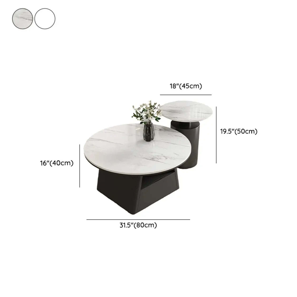 Modern Round Stone Coffee Table with Drawer