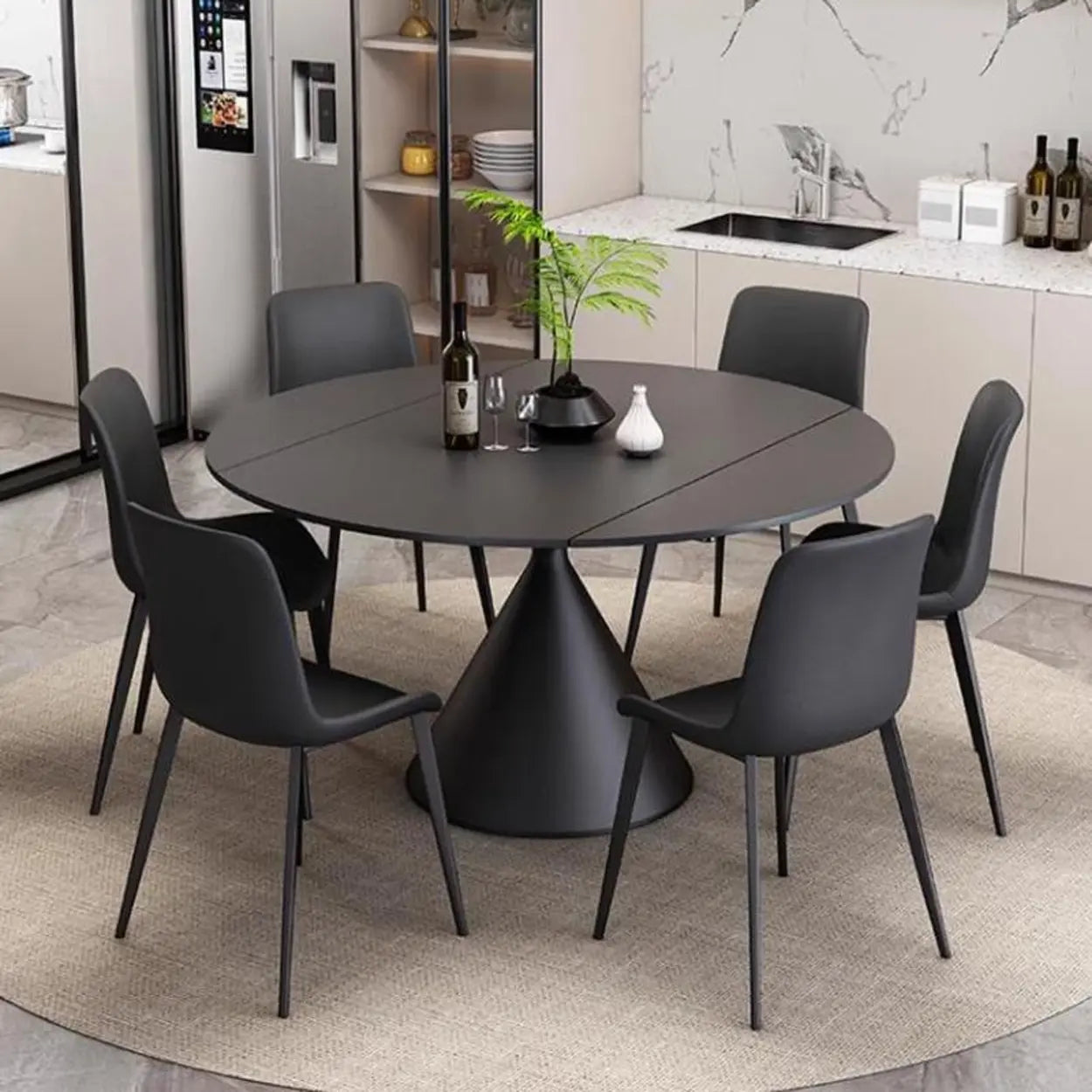 Modern Round Stone Extendable Dining Table — Table Only