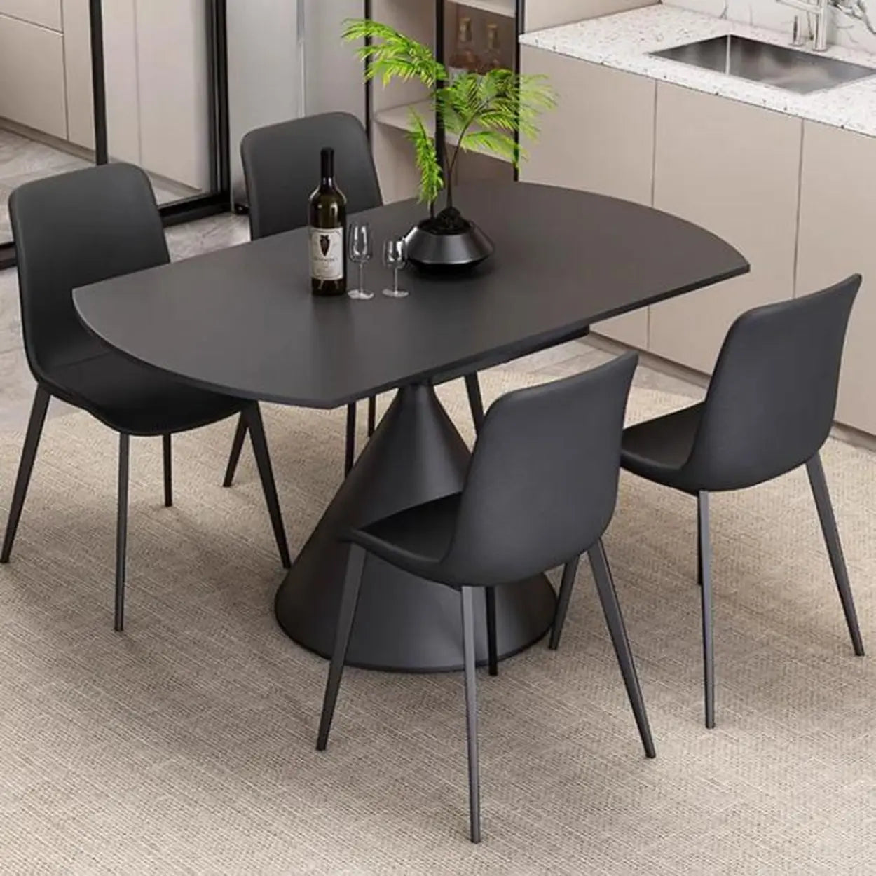 Modern Round Stone Extendable Dining Table — Table Only