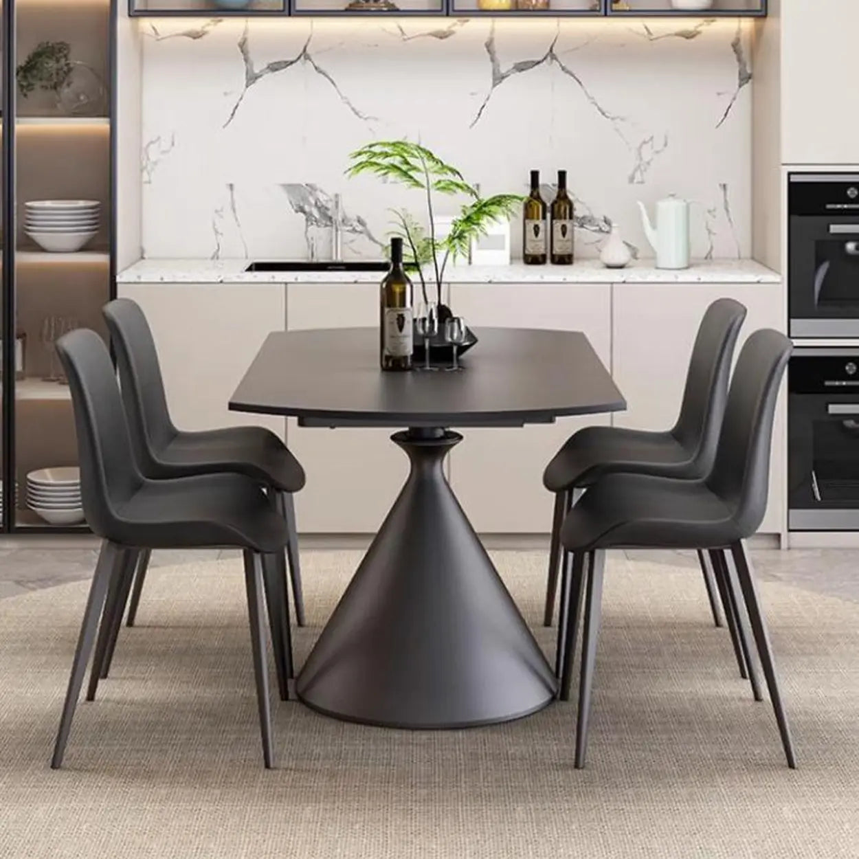 Modern Round Stone Extendable Dining Table