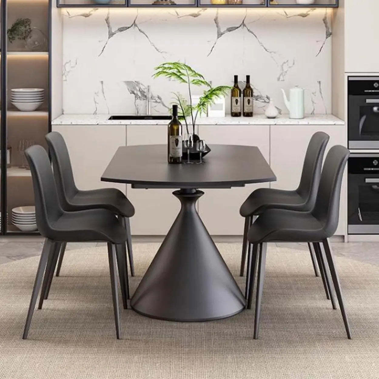 Modern Round Stone Extendable Dining Table