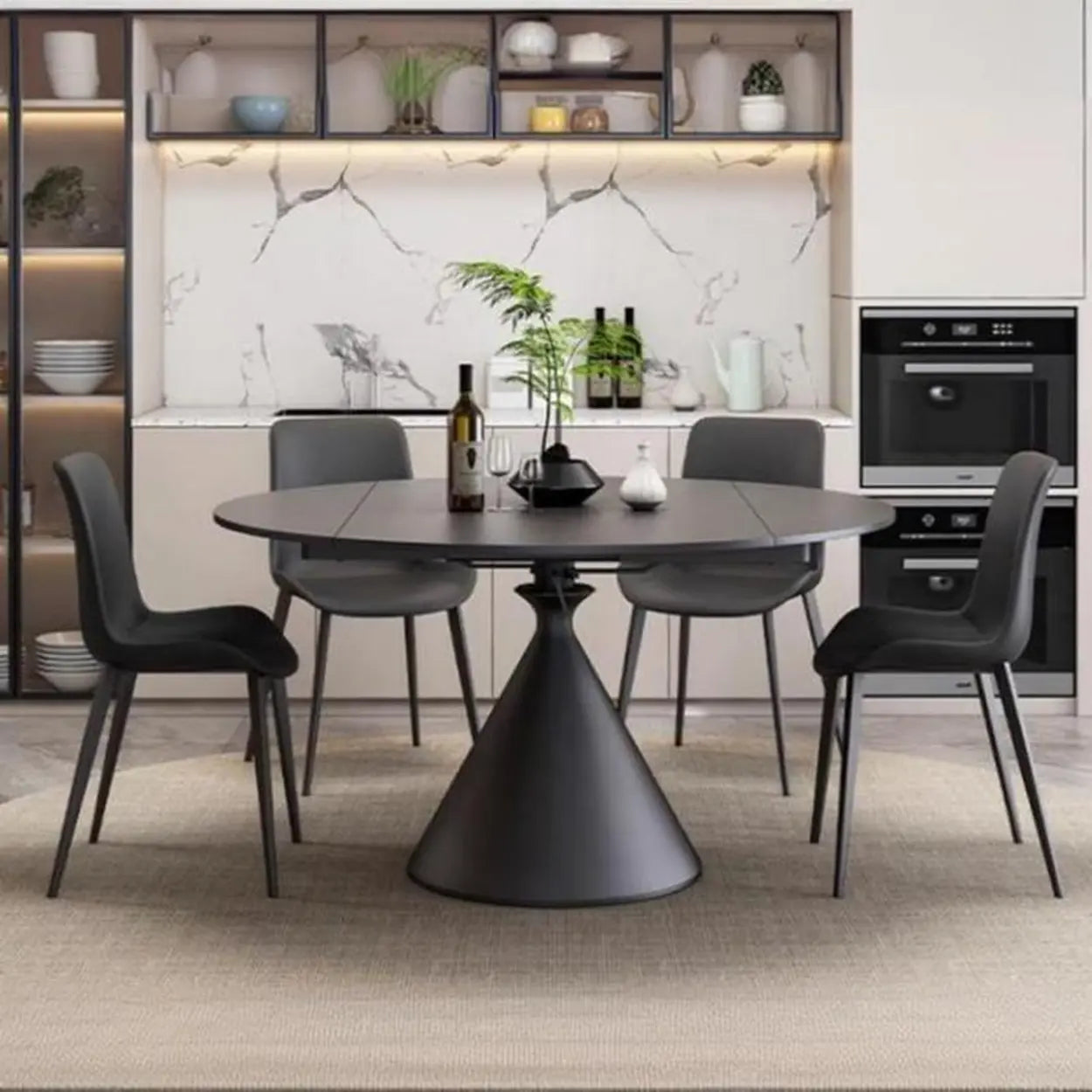 Modern Round Stone Extendable Dining Table