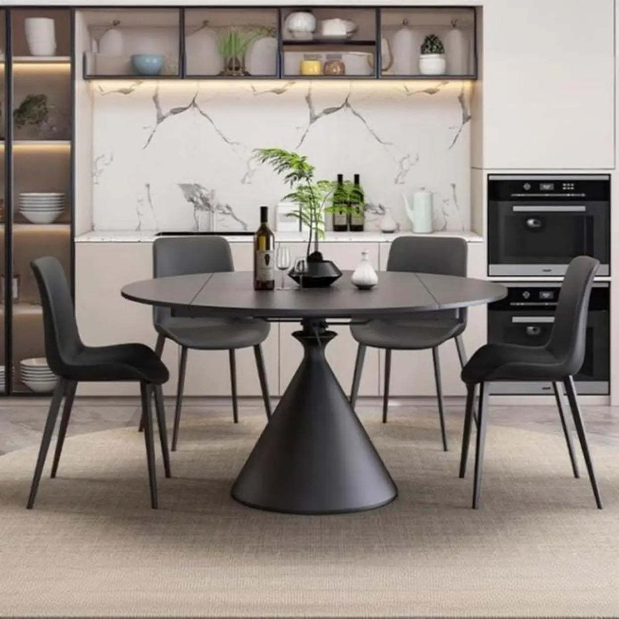 Modern Round Stone Extendable Dining Table