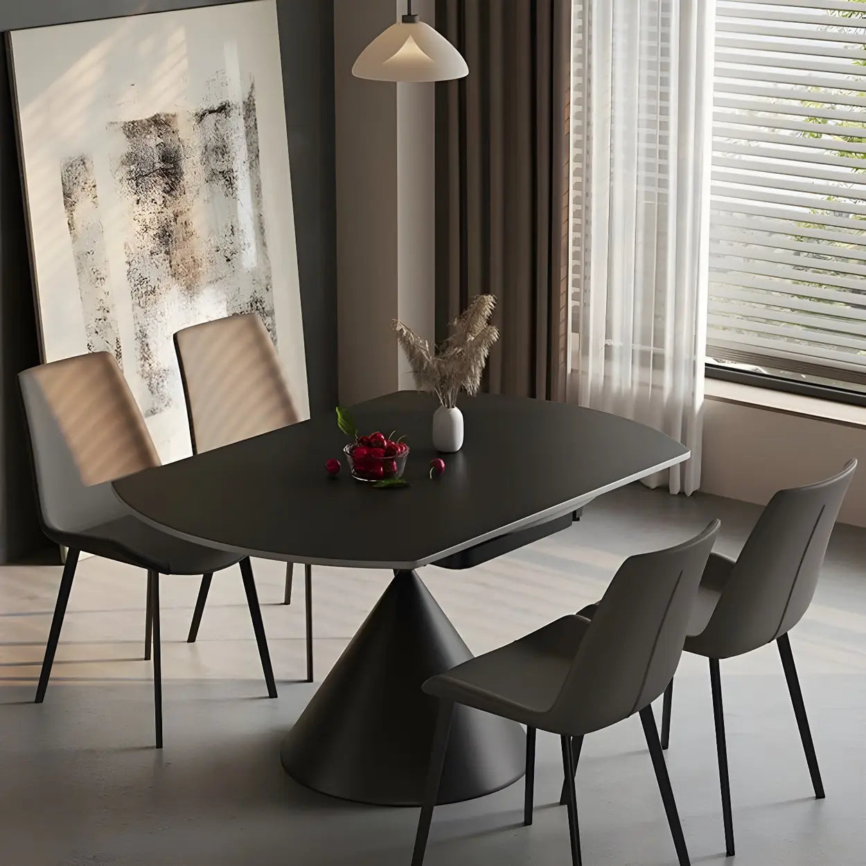 Modern Round Stone Extendable Dining Table