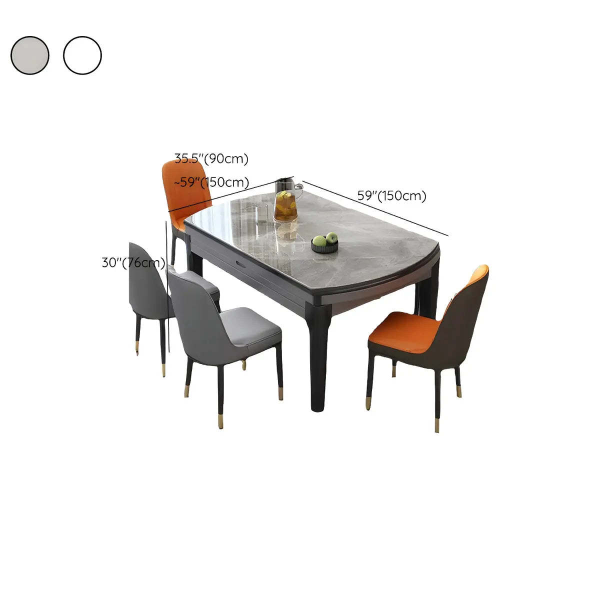 Modern Round Gray Marble Extendable Dining Table