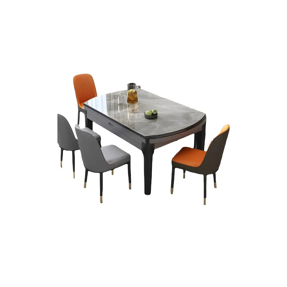 Modern Round Gray Marble Extendable Dining Table — Without Chairs / Gray