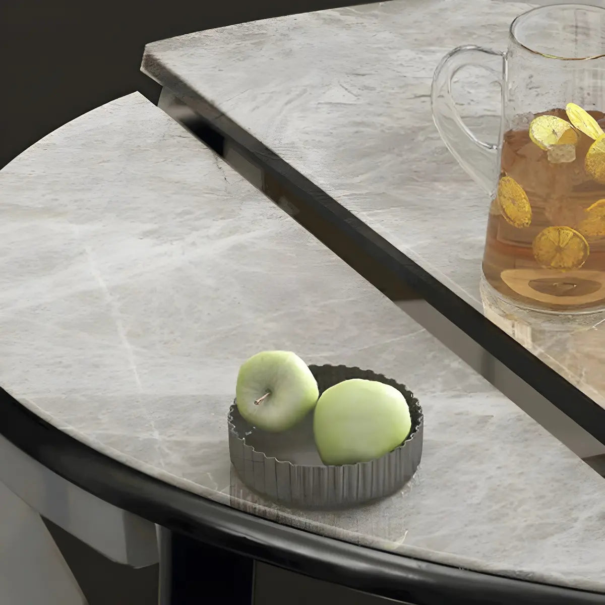 Modern Round Gray Marble Extendable Dining Table — Without Chairs / White