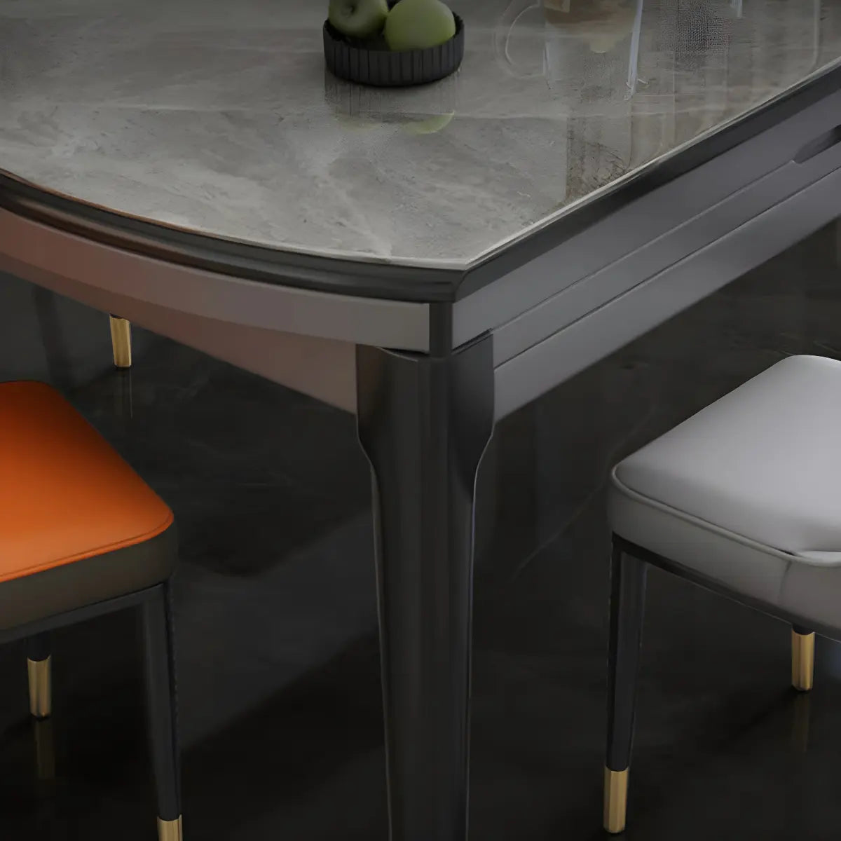 Modern Round Gray Marble Extendable Dining Table