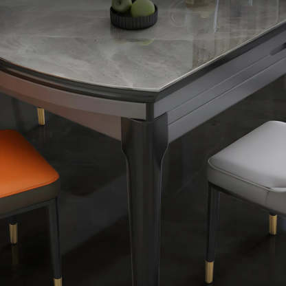 Modern Round Gray Marble Extendable Dining Table