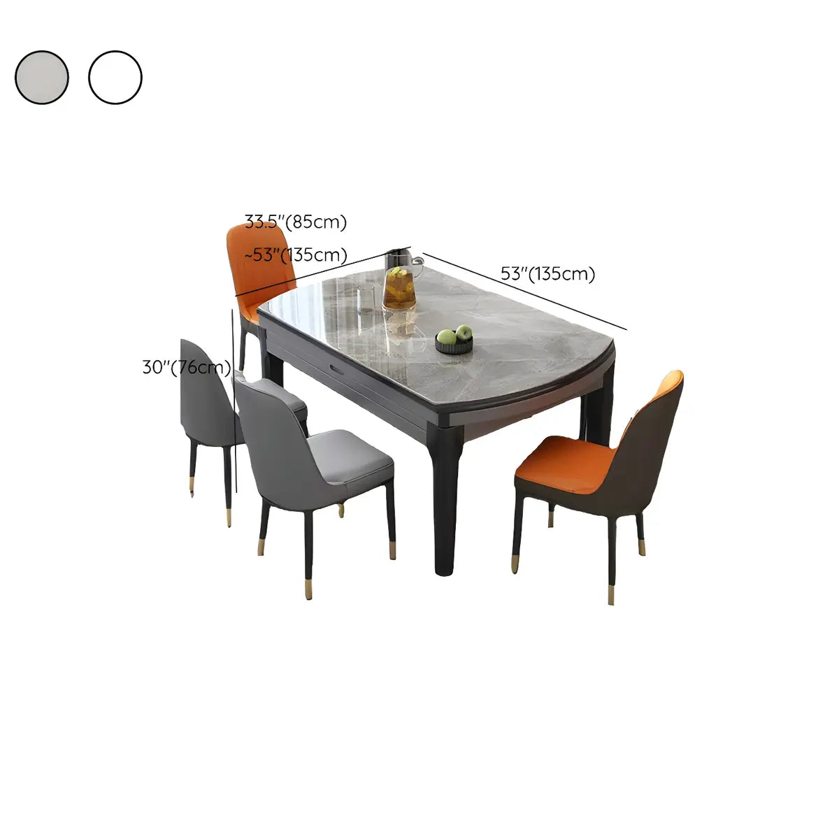 Modern Round Gray Marble Extendable Dining Table