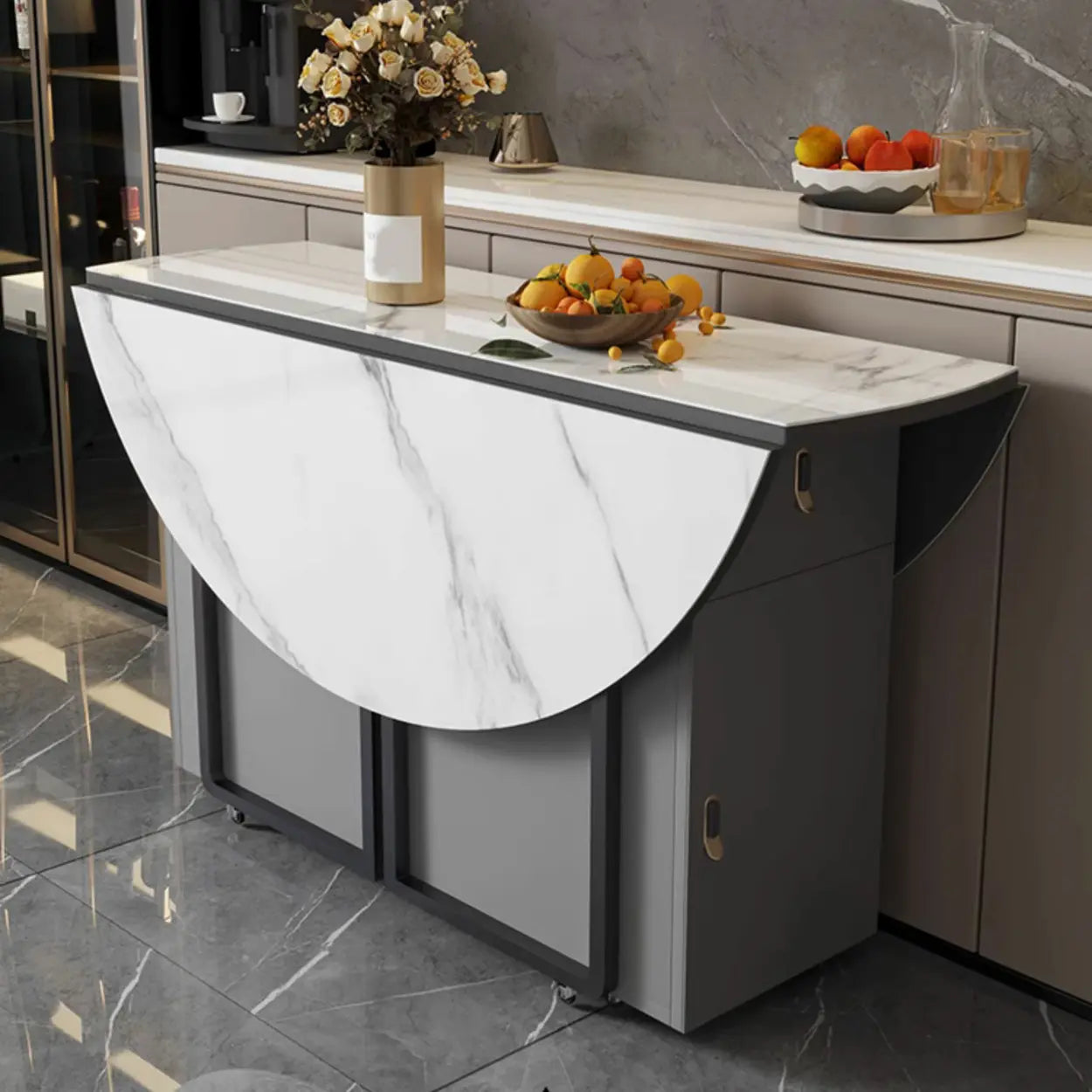 Modern White Round Stone Extendable Dining Table